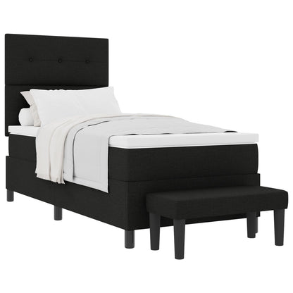 Boxspringbed Met Matras & Bank Stof Zwart 90 x 190 cm Knopen tufted