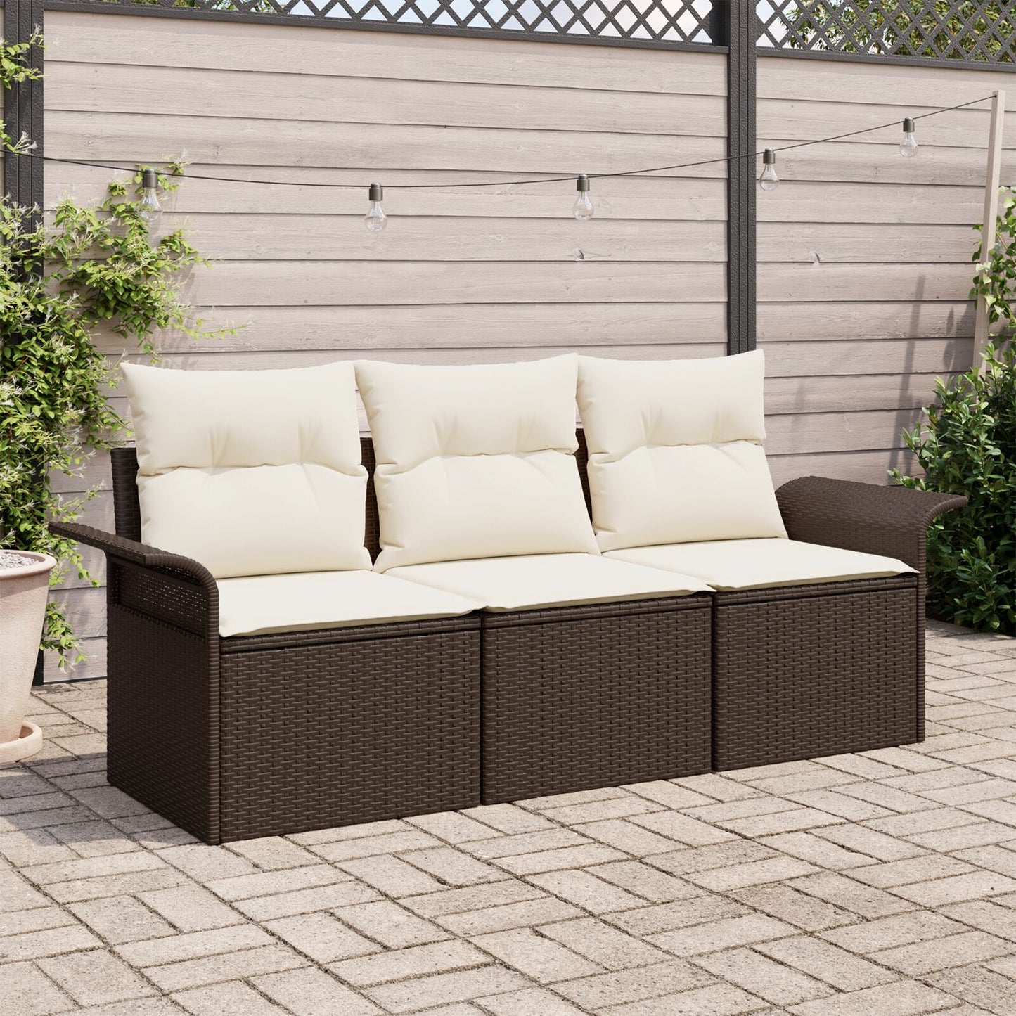 3-Delige Tuin Sofa Set Met Kussens Bruin Poly Rattan
