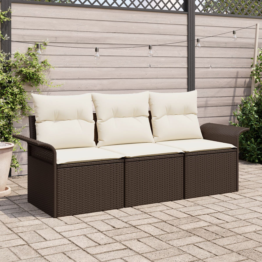3-Delige Tuin Sofa Set Met Kussens Bruin Poly Rattan