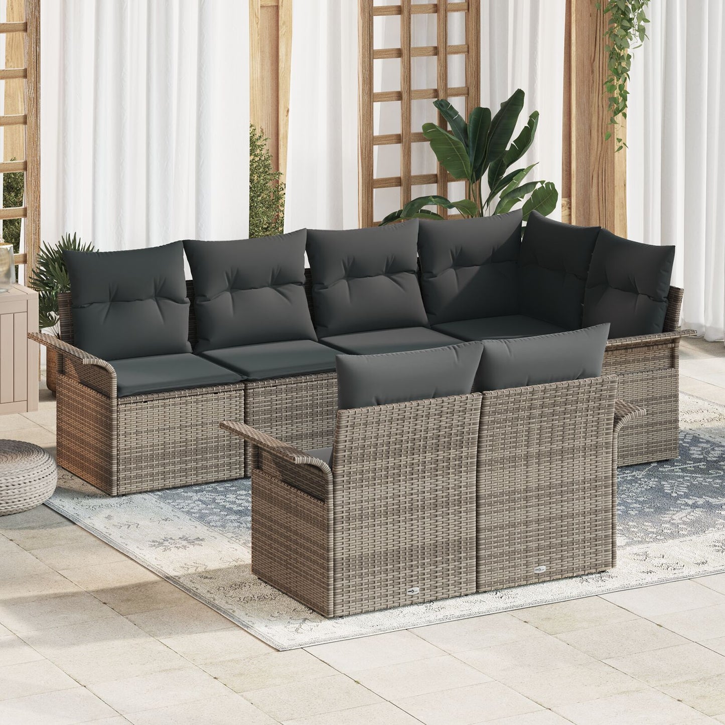 7-Delig Tuin Sofa Set Met Kussens Grijs Poly Rattan