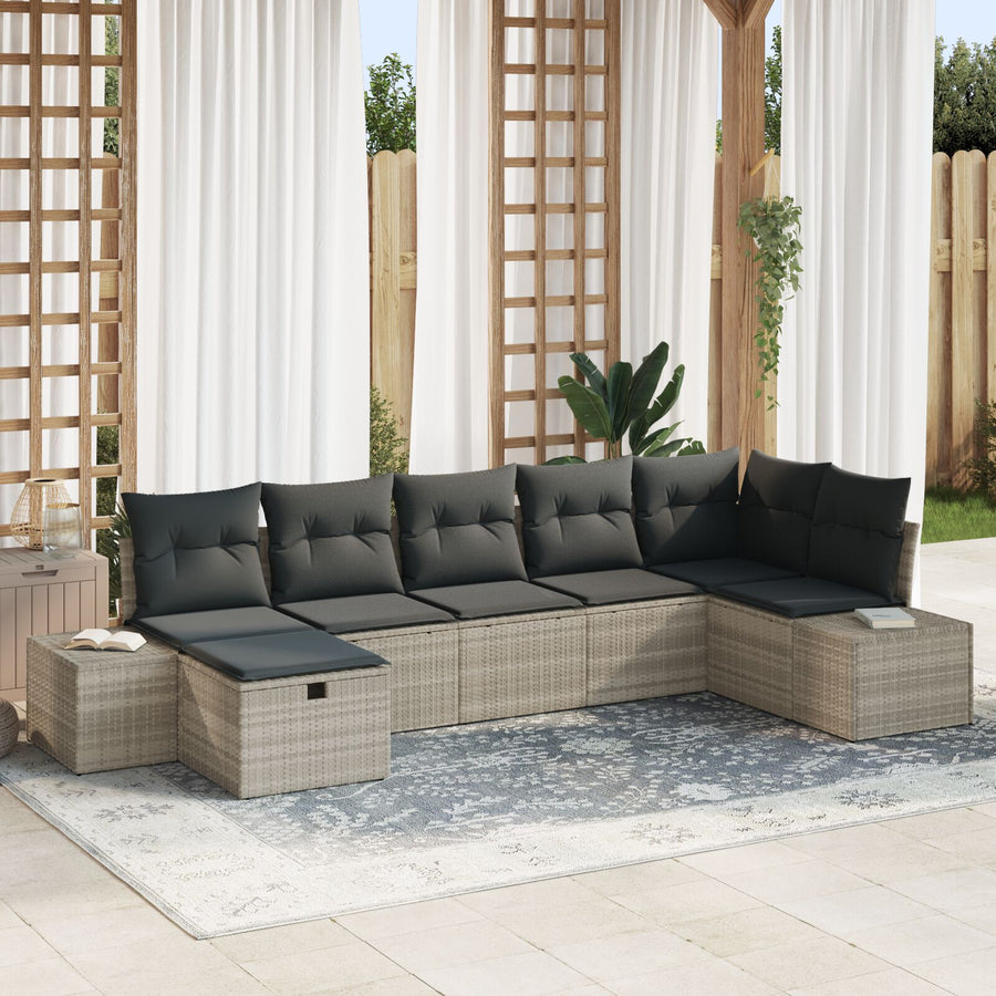 7-Delige Tuinsofa Set Met Kussens Lichtgrijs Poly Rattan