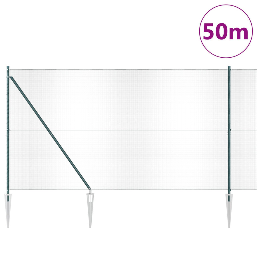 Gelaste Draad Omheining Met 13 Spike Posts Groen 1,5X50 M Staal Gegalvaniseerd Staal