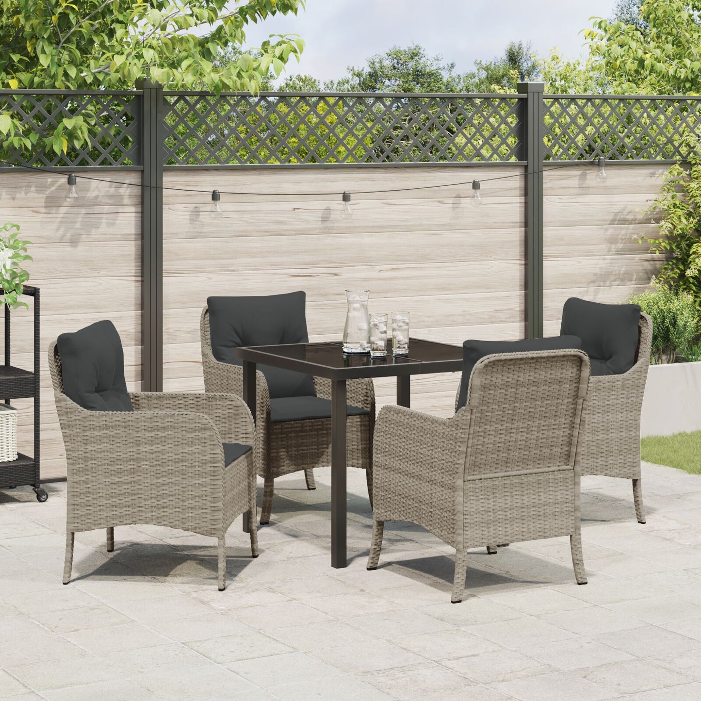 5-Delige Tuin Eetset Met Kussens Lichtgrijs Poly Rattan
