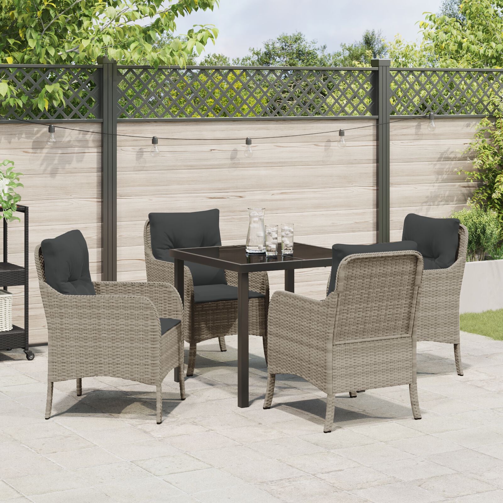 5-Delige Tuin Eetset Met Kussens Lichtgrijs Poly Rattan