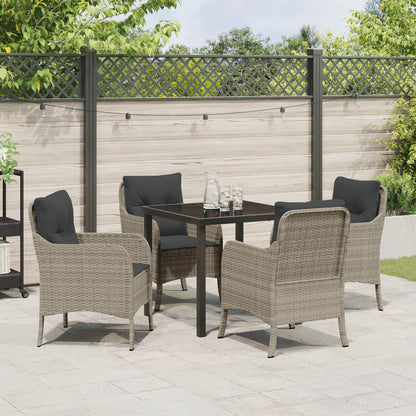 5-Delige Tuin Eetset Met Kussens Lichtgrijs Poly Rattan