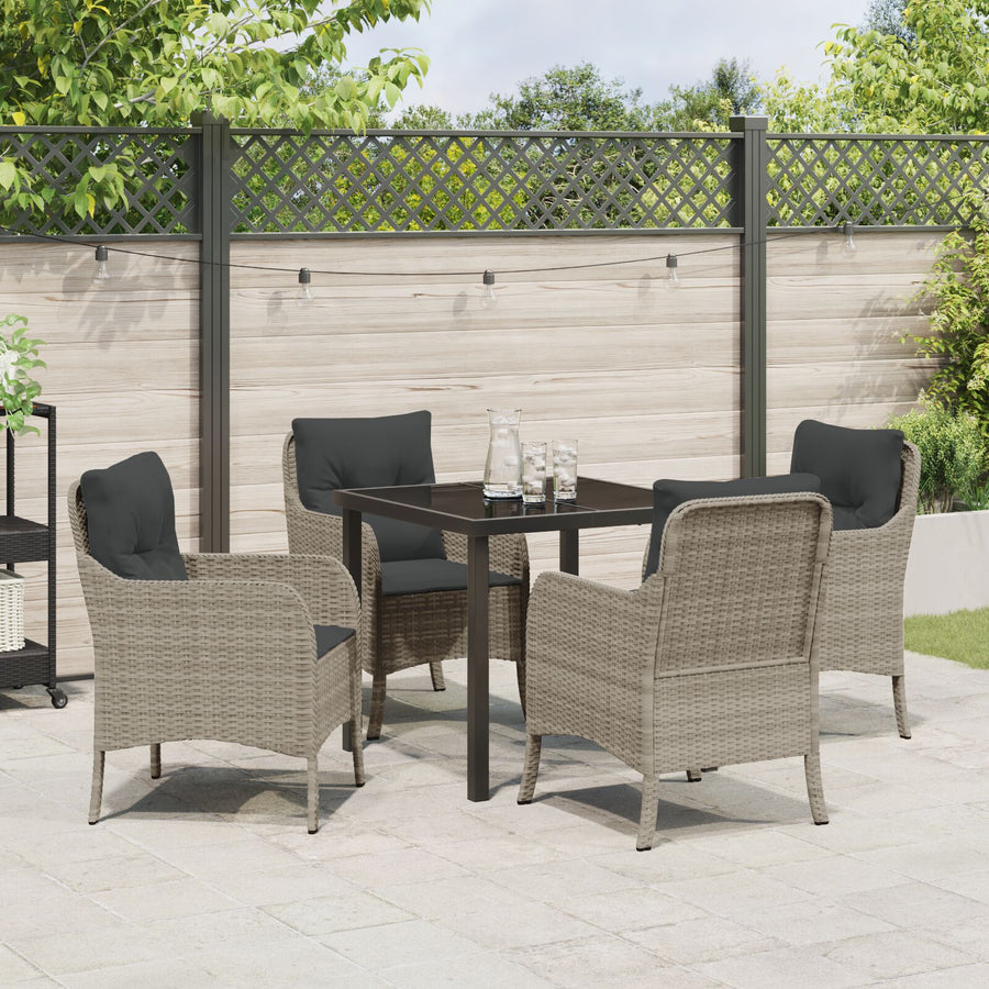 5-Delige Tuin Eetset Met Kussens Lichtgrijs Poly Rattan