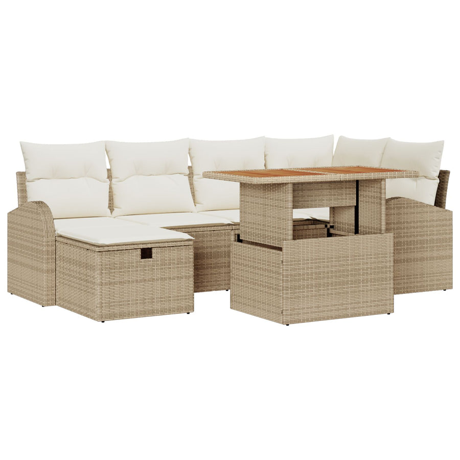 7-Delige Tuin Sofa Set Met Kussens Beige Poly Rattan