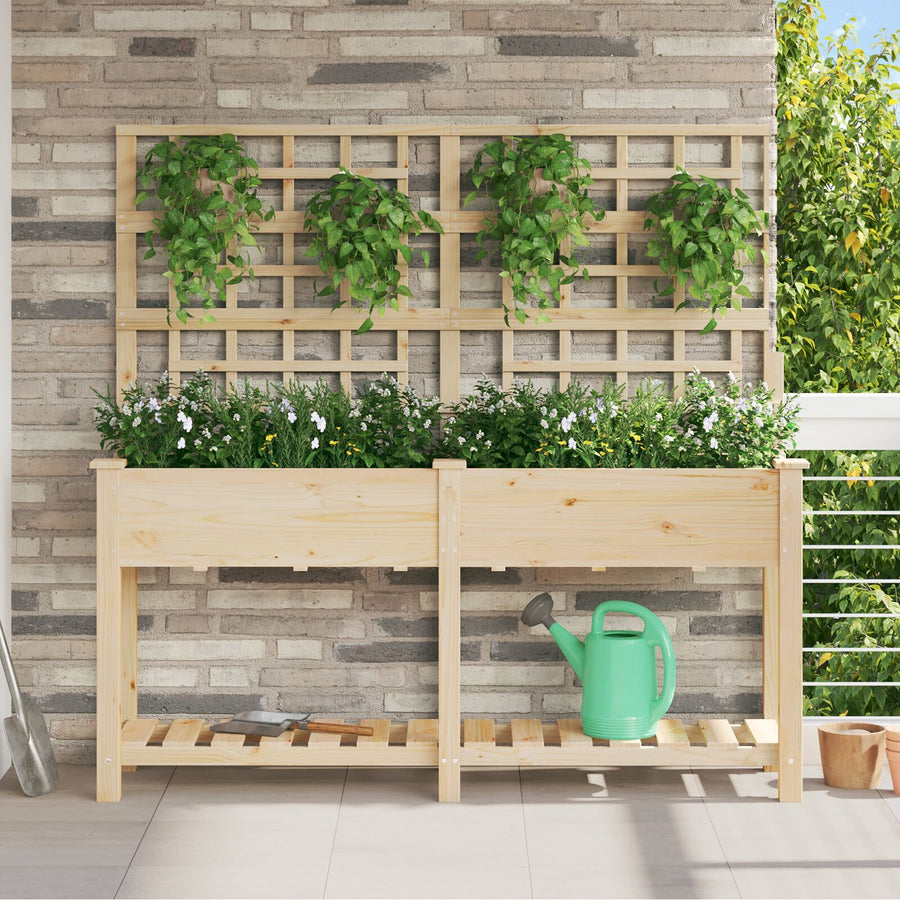 Tuinbak Met Trellis En Plank 161X43X152 Cm Massief Grenenhout 161 x 46 x 152.5 cm