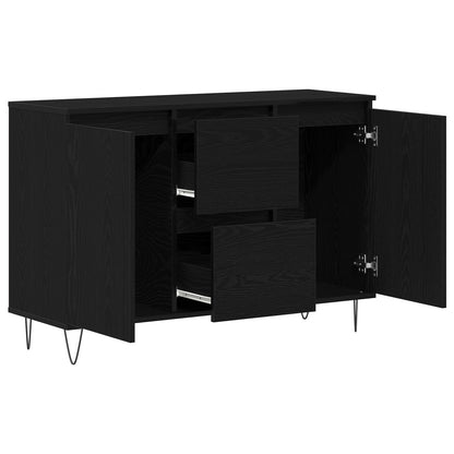 Dressoir Zwart Eiken 101,5X35X70 Cm Bewerkt Hout