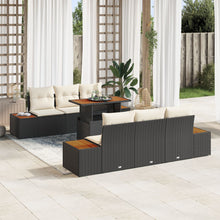 7-Delige Tuin Eetset Met Kussens Zwart Poly Rattan Acaciahout