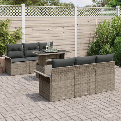 7-Delige Tuin Sofa Set Met Kussens Grijs Poly Rattan
