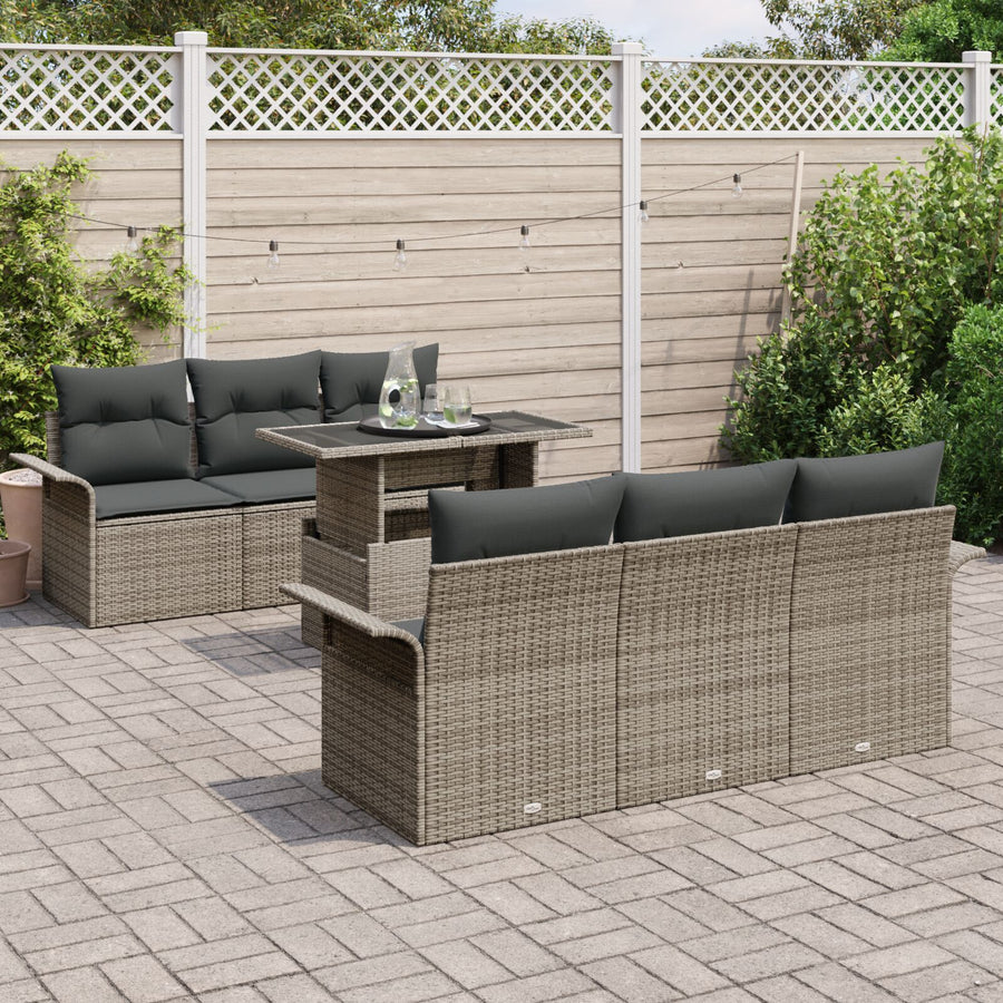 7-Delige Tuin Sofa Set Met Kussens Grijs Poly Rattan