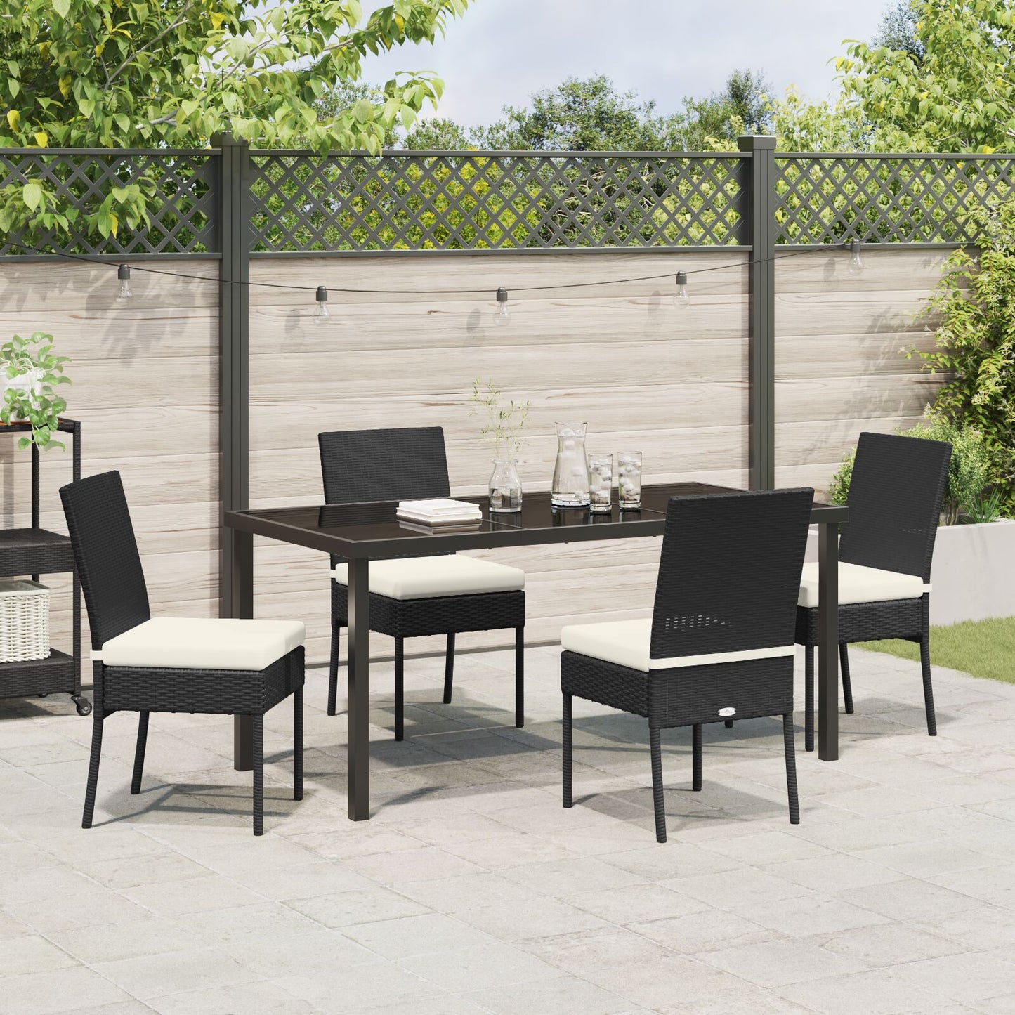 5-Delige Tuin Eetset Zwart Poly Rattan