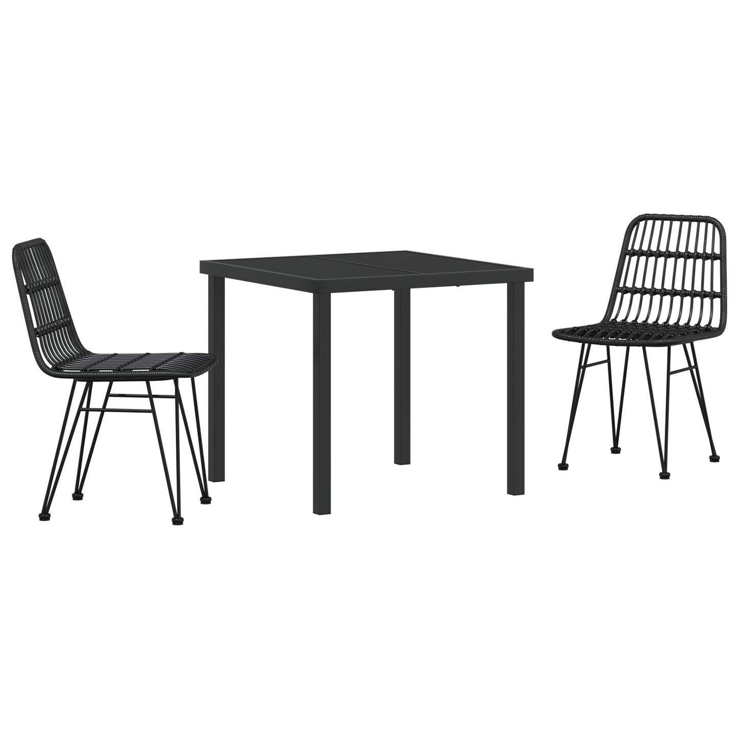 3-Delige Tuin Eettafel Set Zwarte Poly Rattan