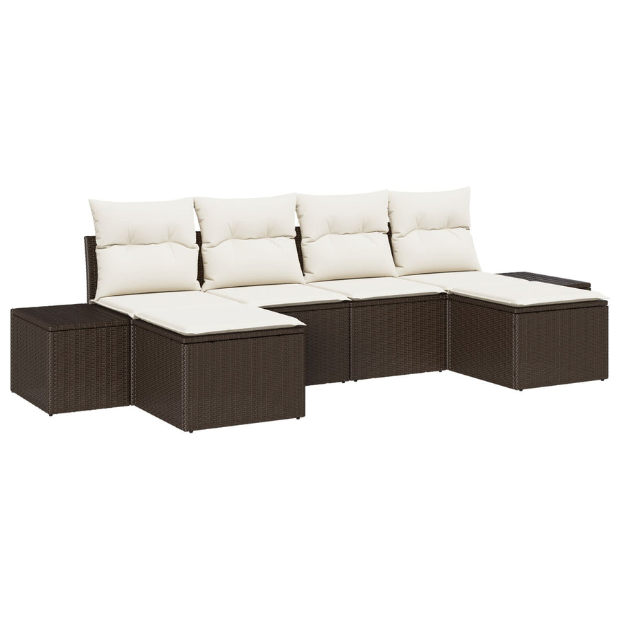 6-Persoons Tuin Sofa Set Met Kussens Bruin Poly Rattan