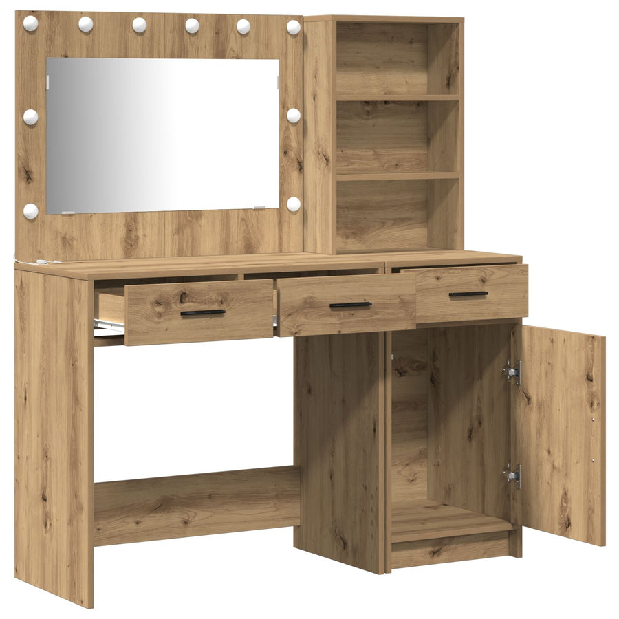 2-Delige Kaptafelset Met Led Artisan Eiken Engineered Wood