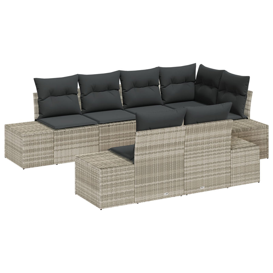 7-Delige Tuin Sofa Set Met Kussens Lichtgrijs Poly Rattan