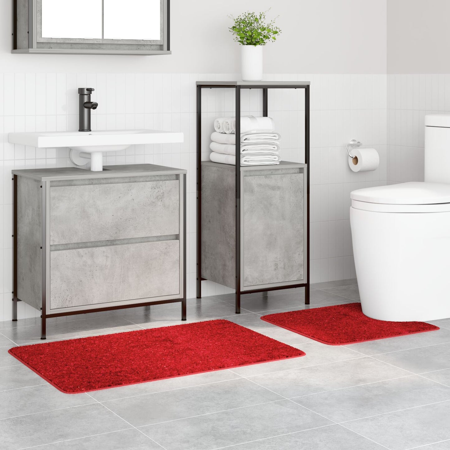 2 Delige Badmat Set Polypropeen Antislip Rood