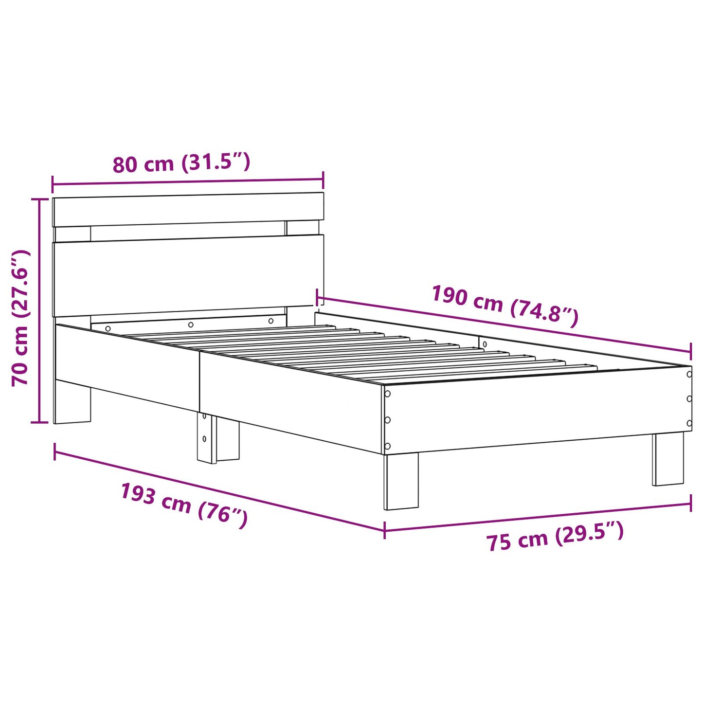 Bed Frame Met Led-Verlichting Oude Hout Engineered Wood Oud Hout 75 x 190 cm