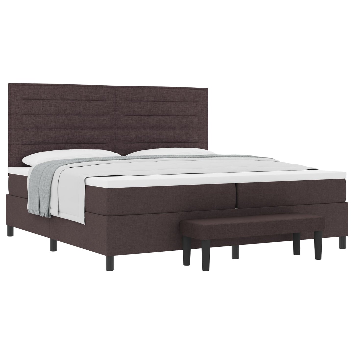 Boxspringbed Met Matras & Bank Stof Donkerbruin 200 x 200 cm Lijnen ontwerp