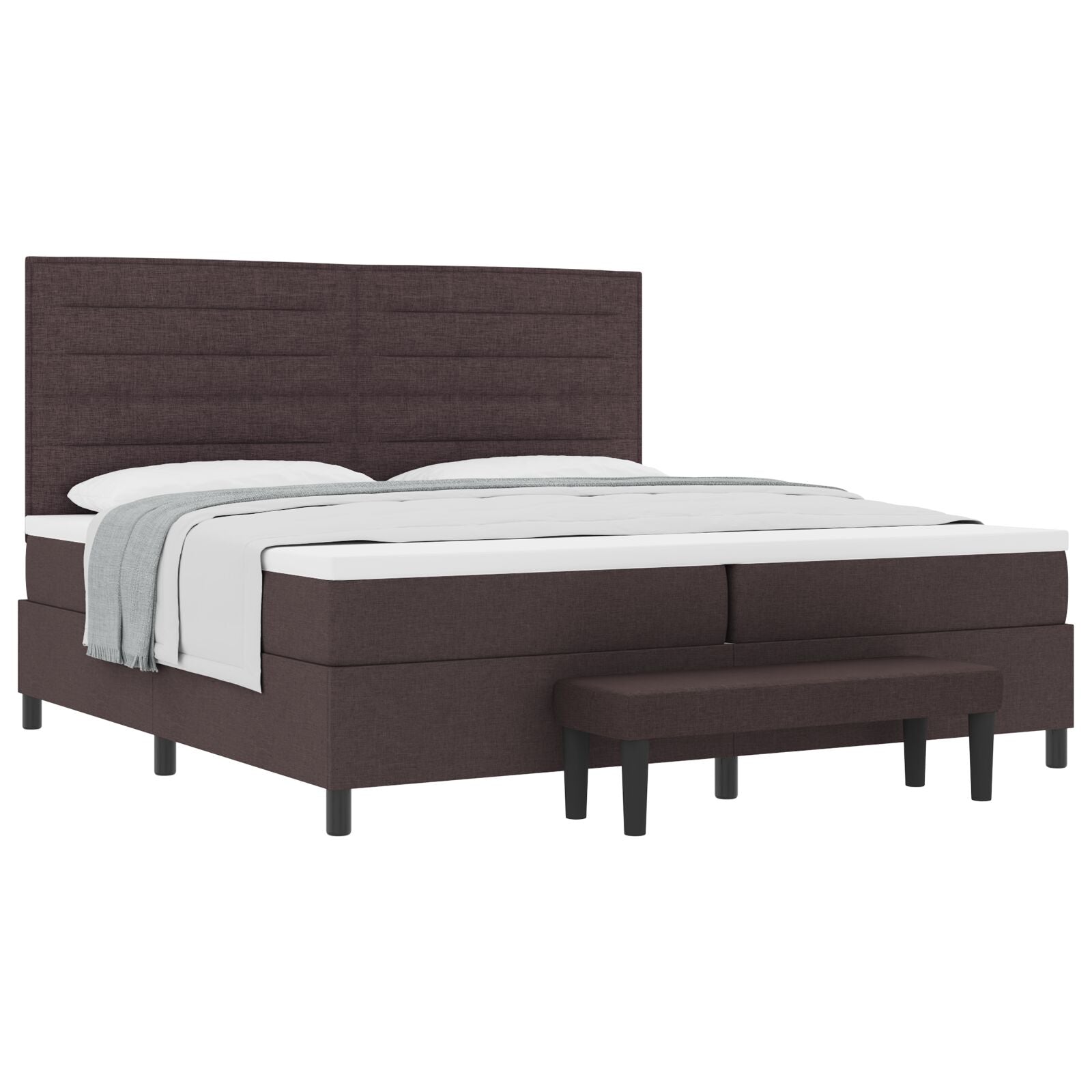 Boxspringbed Met Matras & Bank Stof Donkerbruin 200 x 200 cm Lijnen ontwerp