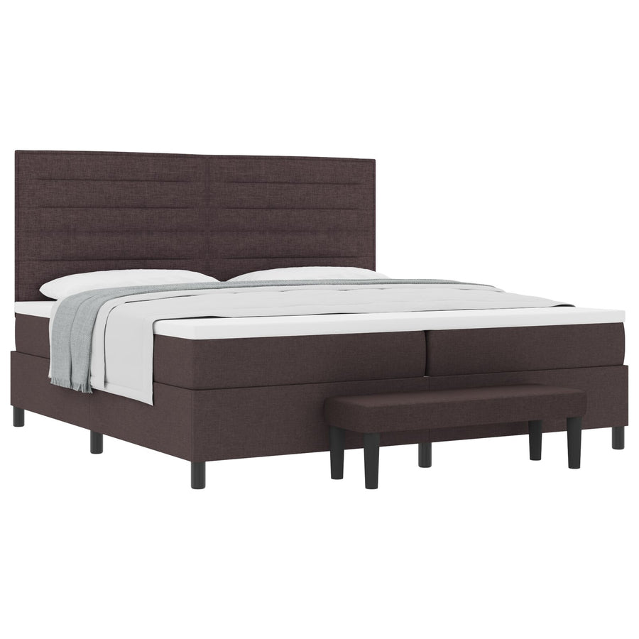 Boxspringbed Met Matras & Bank Stof Donkerbruin 200 x 200 cm Lijnen ontwerp