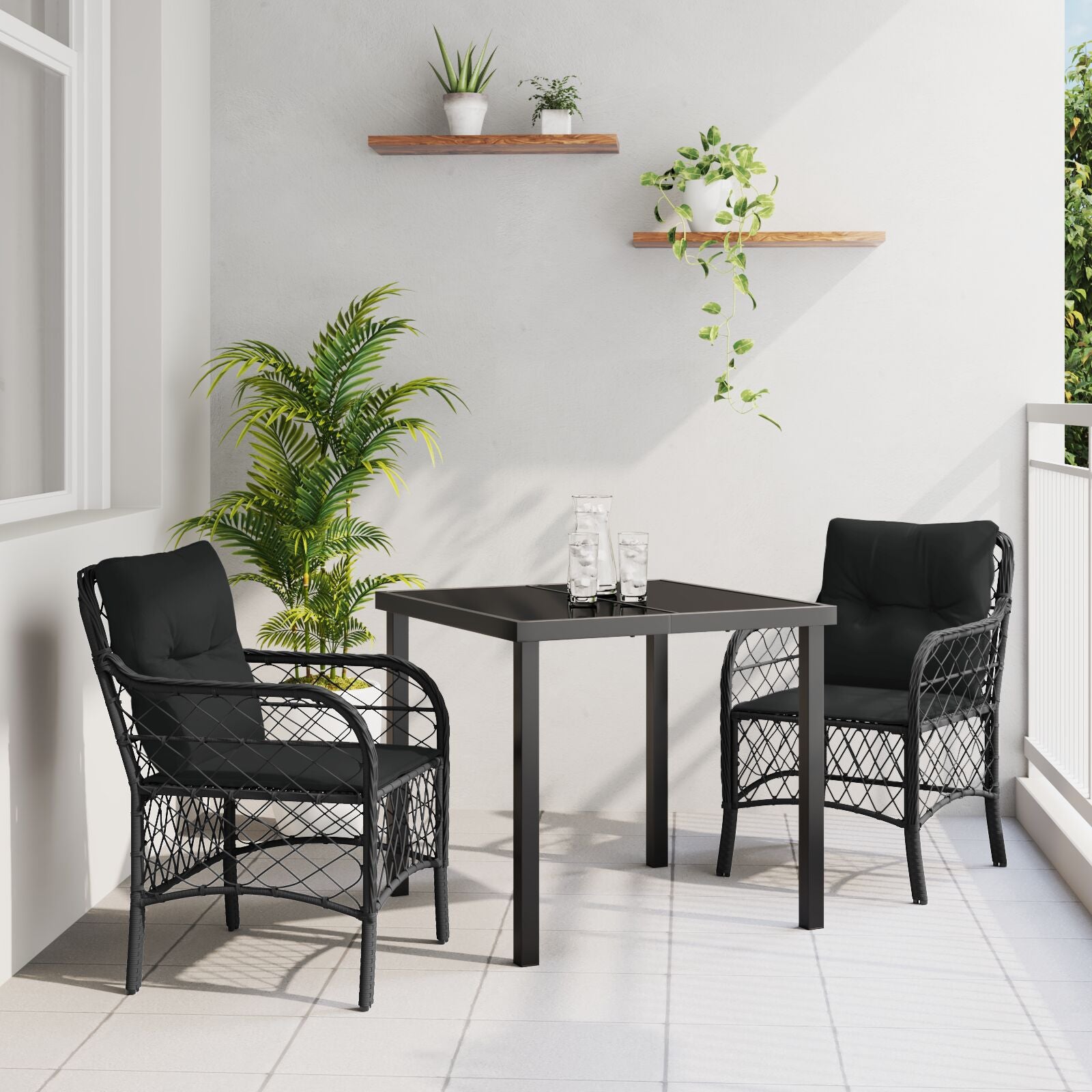 3 Delige Tuinset Met Kussens Zwart Poly Rattan