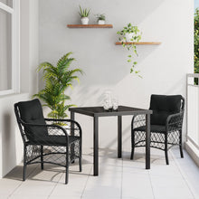 3 Delige Tuinset Met Kussens Zwart Poly Rattan