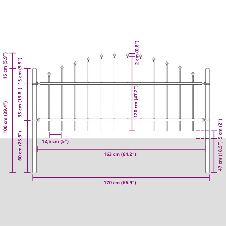 Tuinhek Met Hoektop 13,6X0,75 M Staal Grijs 13.6 m 50-75 cm