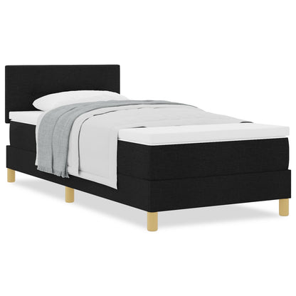 Boxspring Bed Met Matras Stof Zwart 90 x 200 cm Knopgenopte