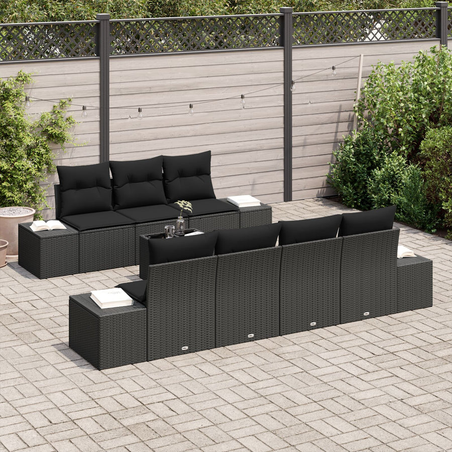 8-Delige Tuinsofa Set Met Kussens Zwart Poly Rattan
