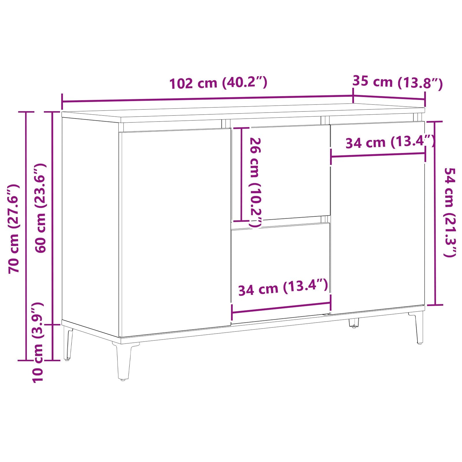 Dressoir Zwart Eiken 104X35X70 Cm Gegarandeerd Hout
