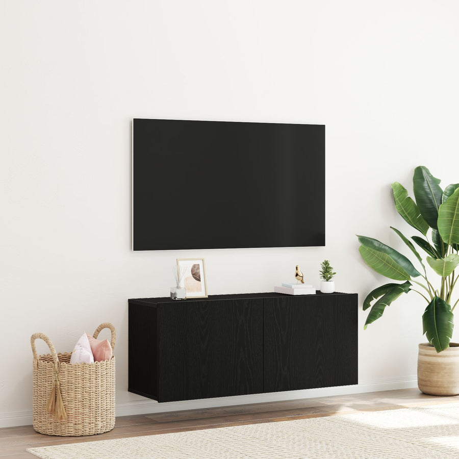 Tv Wandkast 100X30X41 Cm Gelaagd Hout 100 cm Zwart Eiken