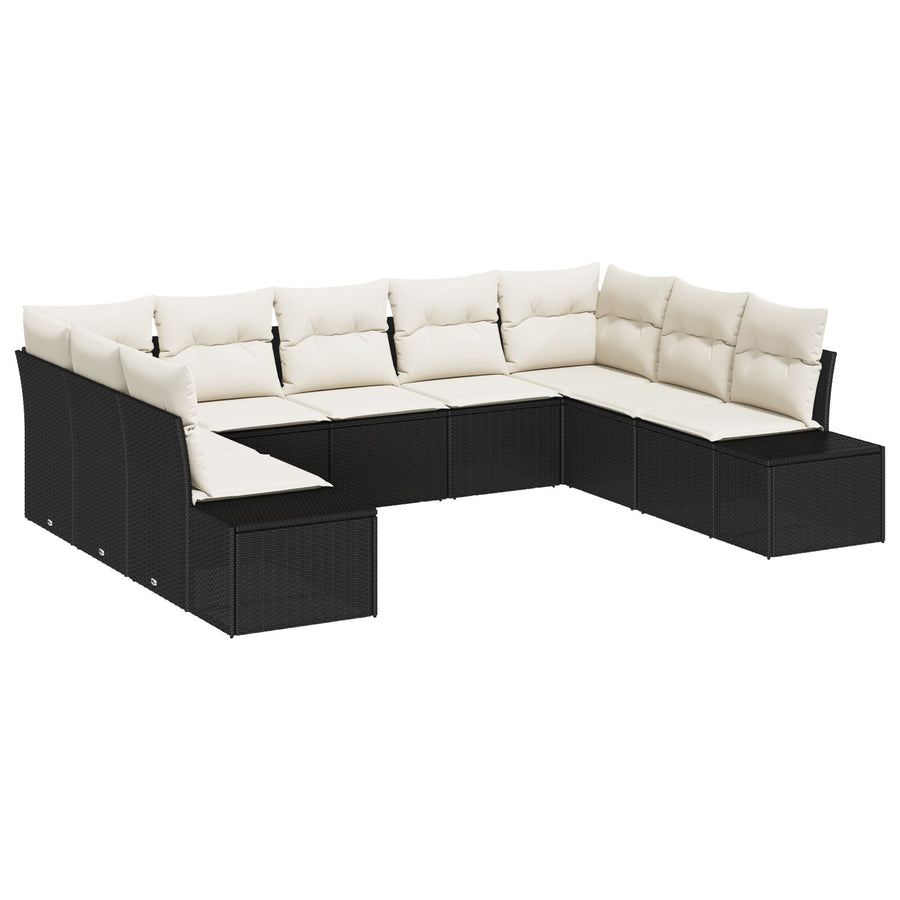 9-Delige Tuinsofa Set Met Kussens Zwart Poly Rattan