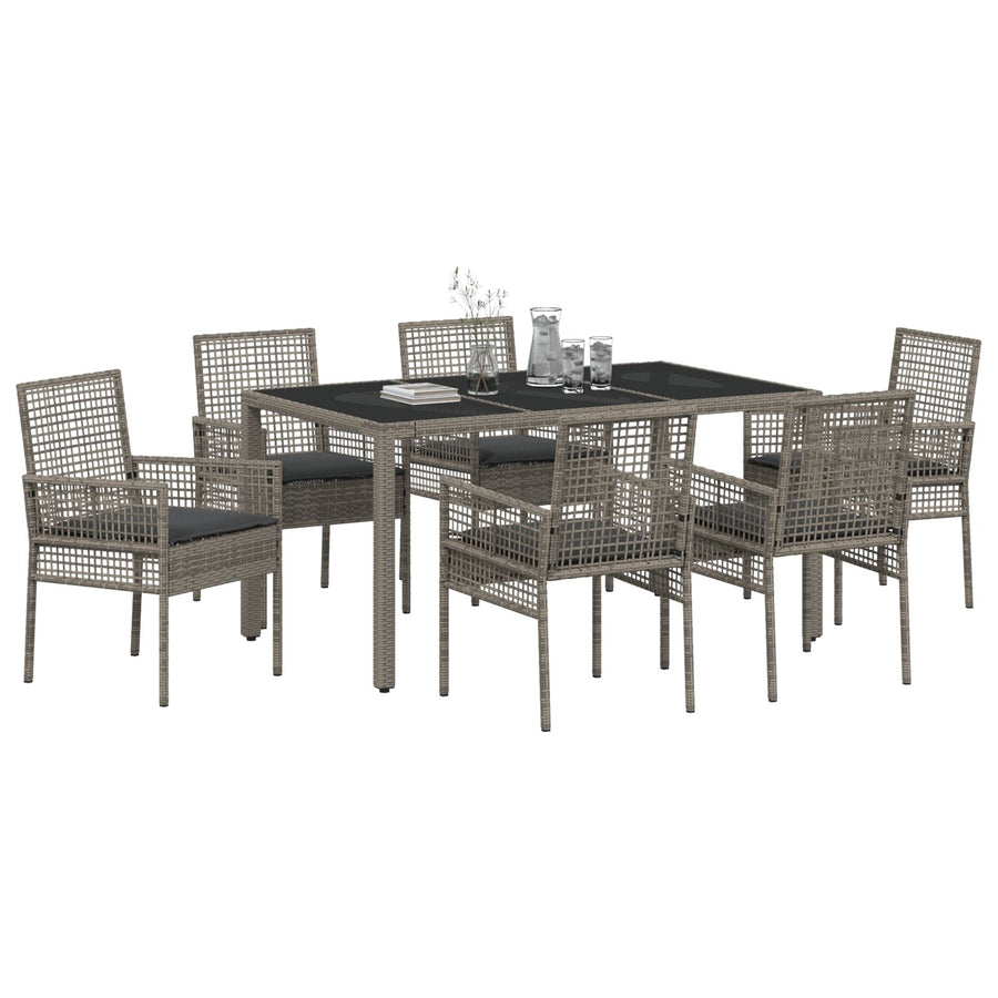 Tuin Eetset Van 7 Stukken Met Kussens Grijs Poly Rattan