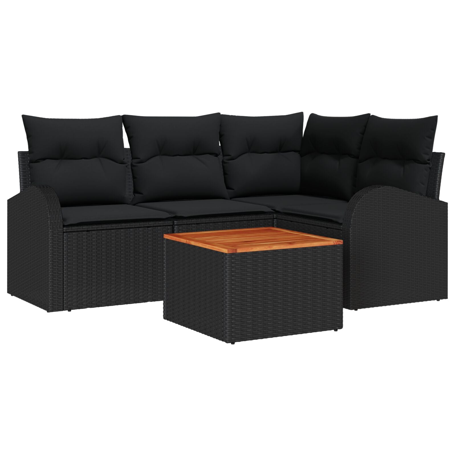 5-Delige Tuin Sofa Set Met Kussens Zwart Poly Rattan Acacia