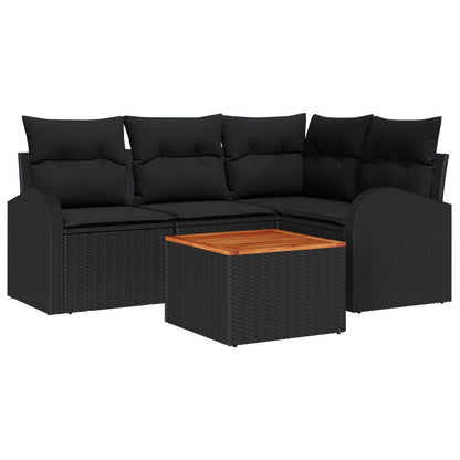 5-Delige Tuin Sofa Set Met Kussens Zwart Poly Rattan Acacia