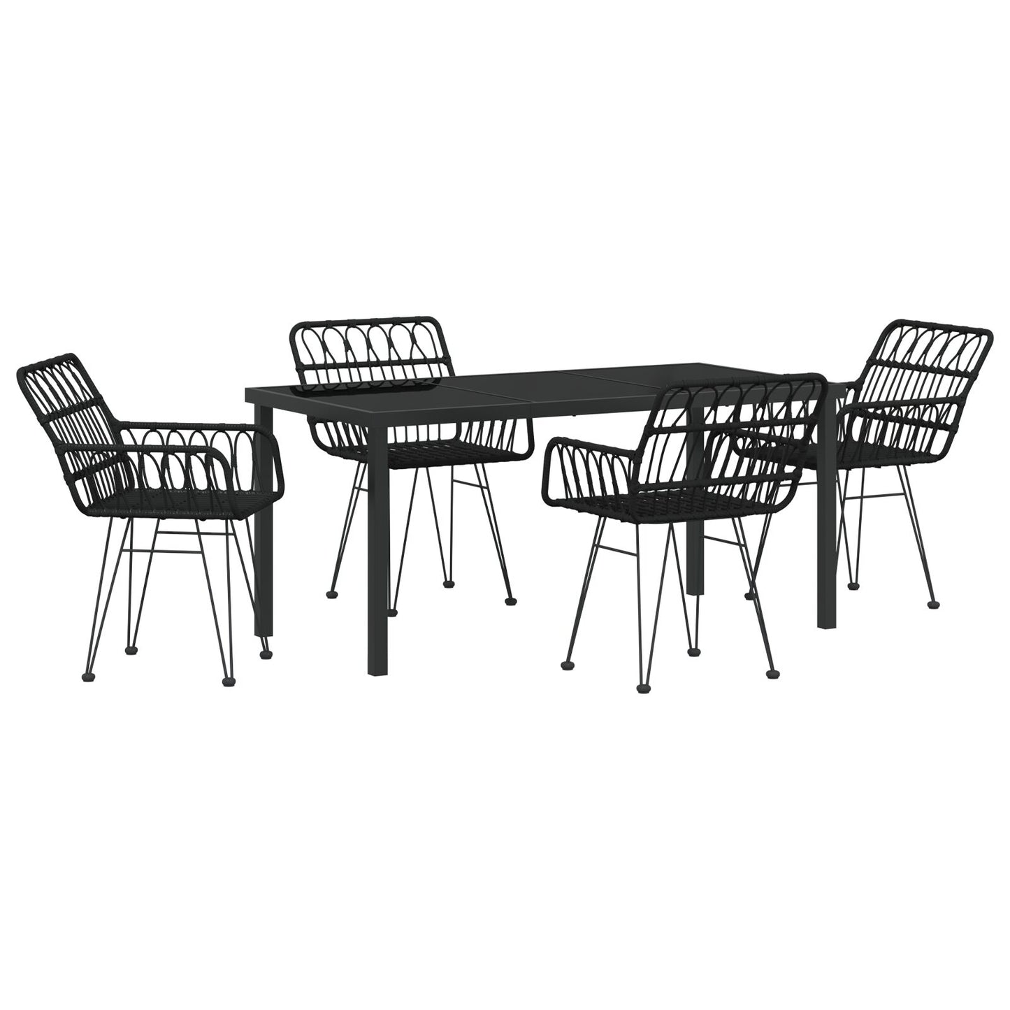 5-Delige Tuin Eetset Zwarte Poly Rattan