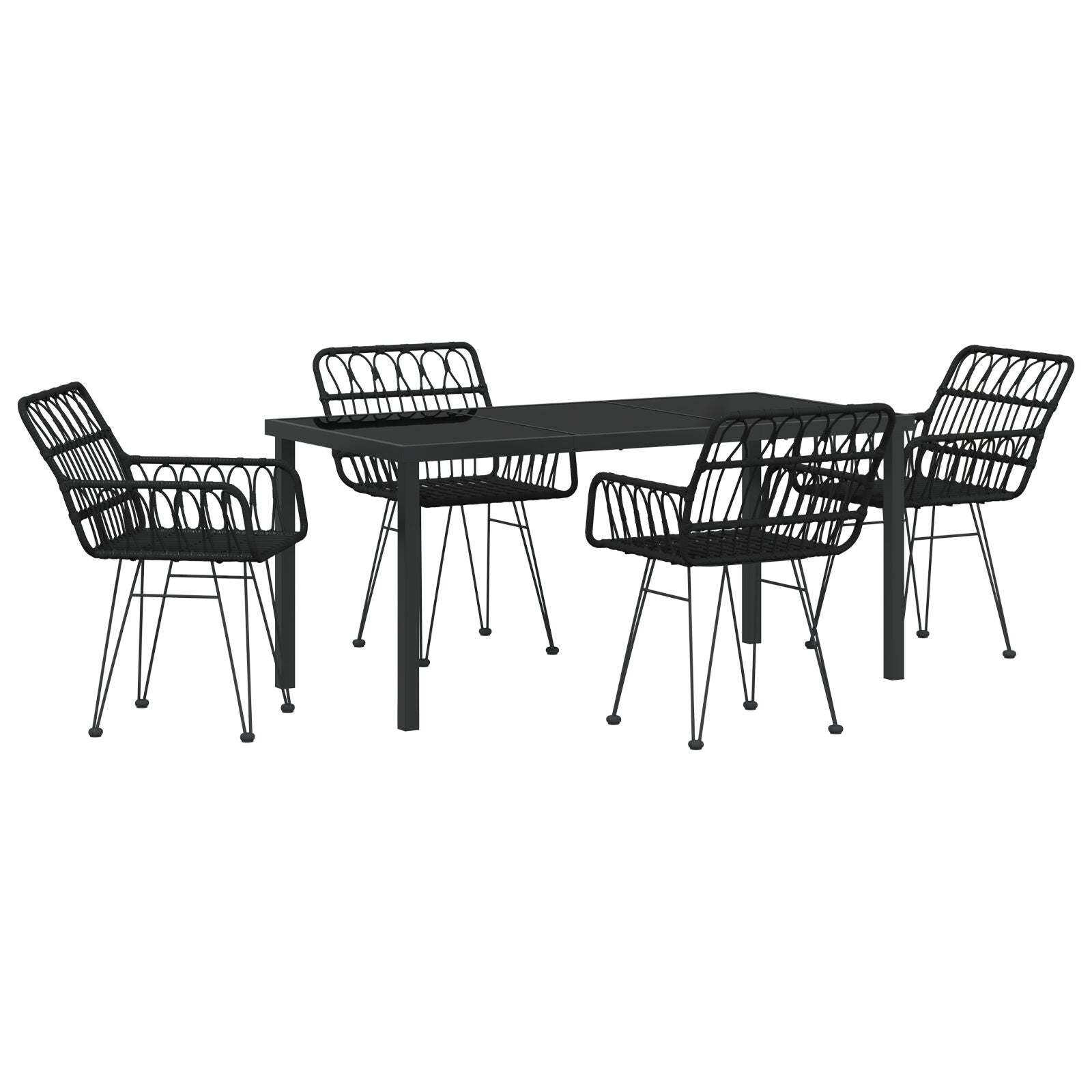 5-Delige Tuin Eetset Zwarte Poly Rattan