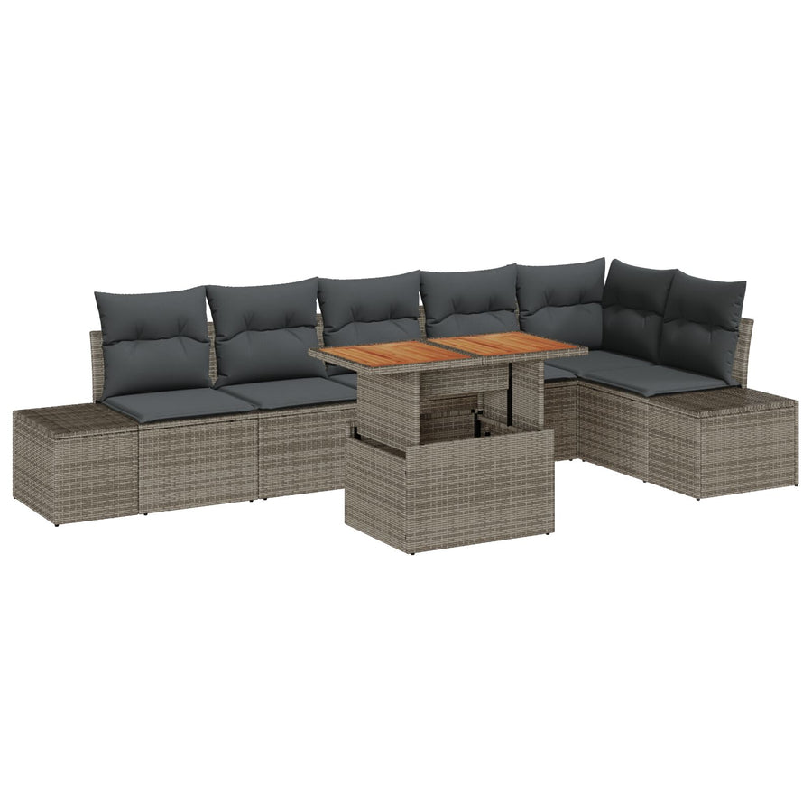 7 Persoons Tuin Eetset Met Kussens Grijs Poly Rattan Acacia