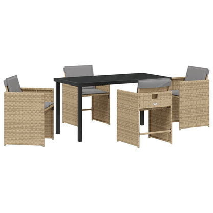 5-Delig Tuin Eetset Met Kussens Beige Poly Rattan