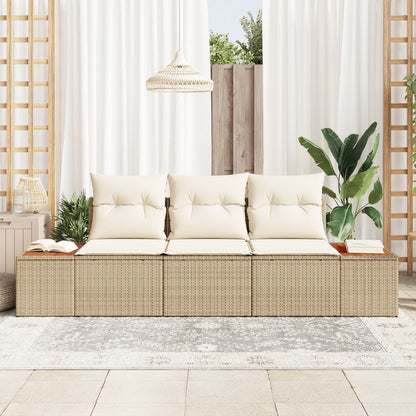 3-Delige Tuin Sofa Set Met Kussens Beige Poly Rattan Acacia