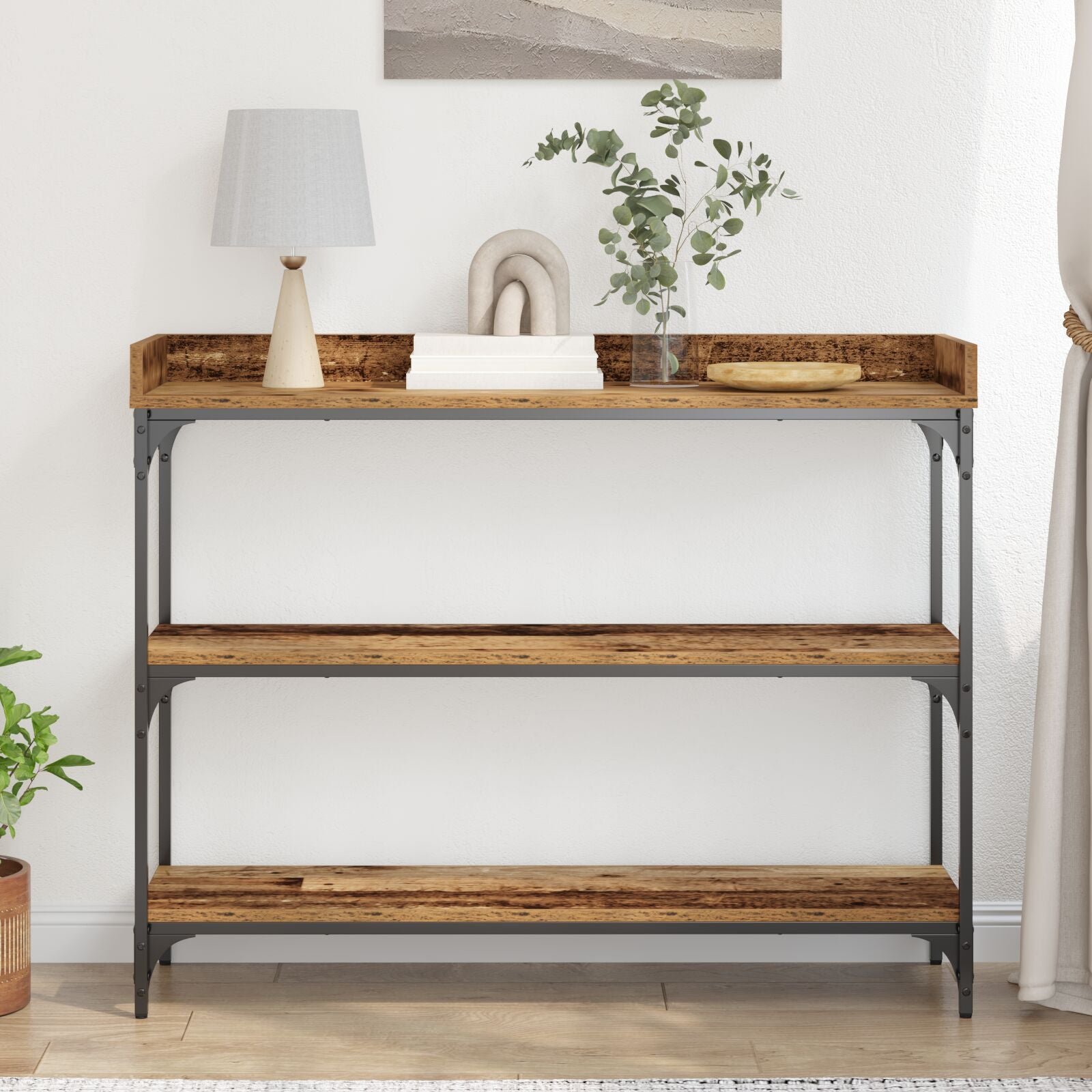 Console Tafel 100X30X80 Cm Engineered Hout En Staal Oud hout 100 cm