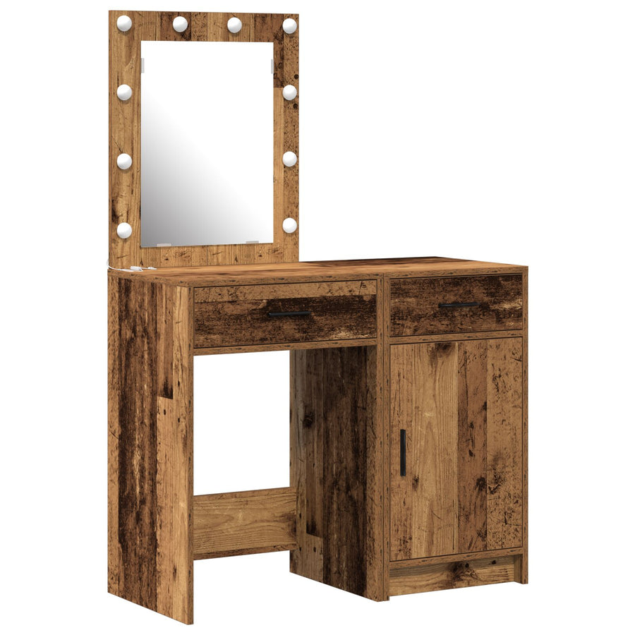 2-delige Kaptafelset met LED bewrkt hout oud houtkleurig