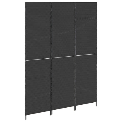 Kamerscherm Opvouwbaar 146X Poly Rattan 180 cm Zwart 3 panelen