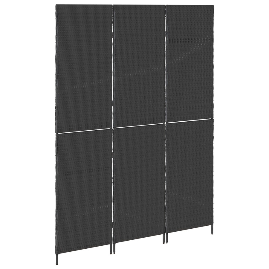 Kamerscherm Opvouwbaar 146X Poly Rattan 180 cm Zwart 3 panelen
