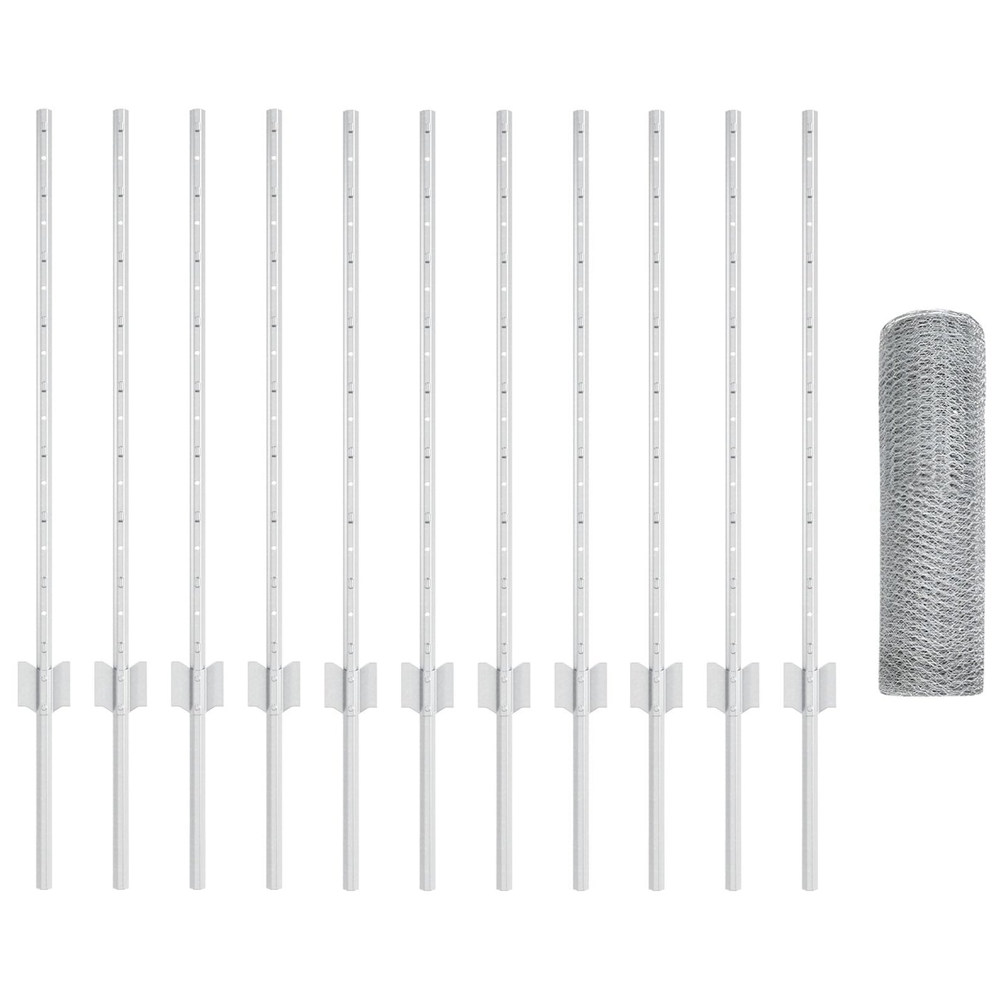 Omheining Posts 11 St U-Kanaal 80 Cm Verzinkt Staal,  Zeshoek Omheining 0.8X25 M Verzinkt Staal