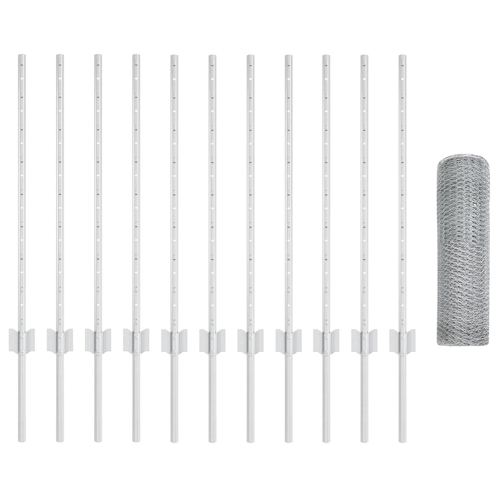 Omheining Posts 11 St U-Kanaal 80 Cm Verzinkt Staal,  Zeshoek Omheining 0.8X25 M Verzinkt Staal