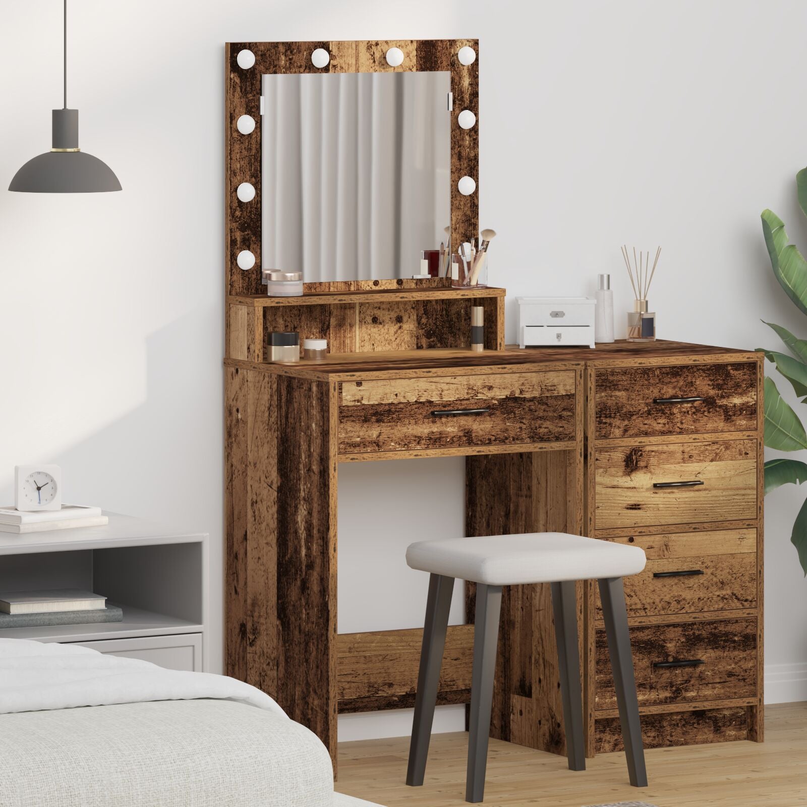Kaptafel Met Led-Lampen 50 x 41 x 135 cm Oud hout