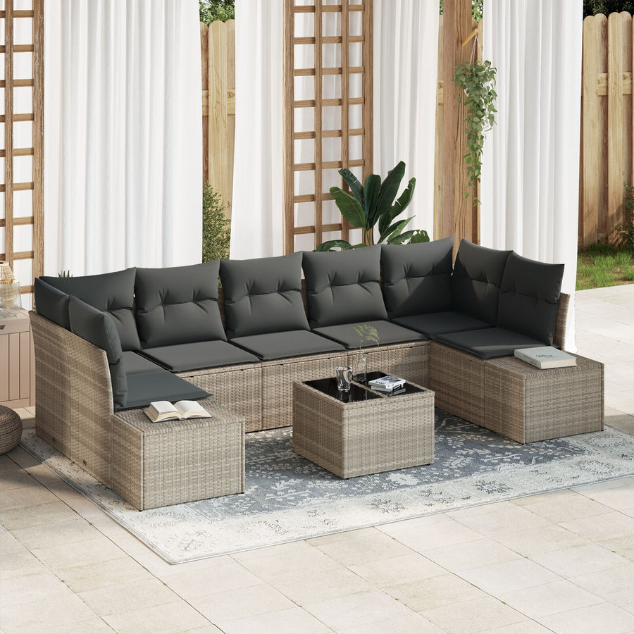 8-Delige Tuin Sofa Set Met Kussens Lichtgrijs Poly Rattan